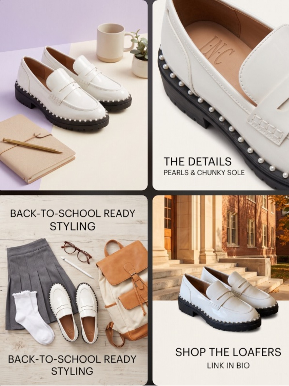 White pearl loafers Slip-On Loafers with Chunky Soles NWOB size 8.5
